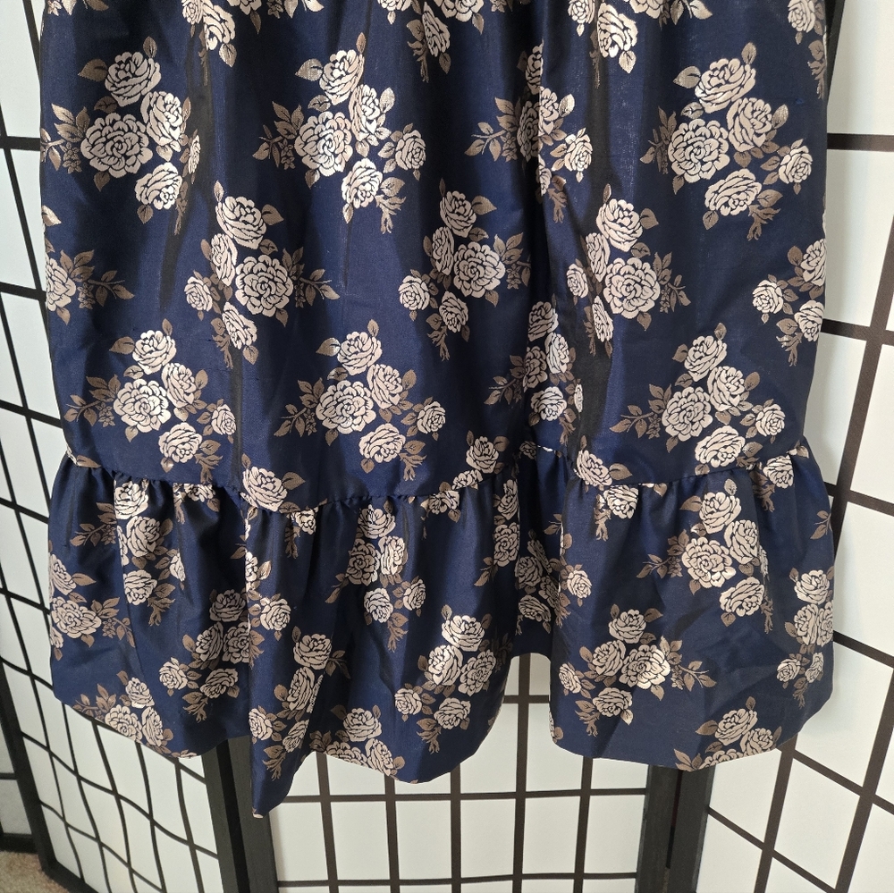 Gal Meets Glam Jenny Wallpaper Navy Blue Rose Floral Ruffle Knee Length Dress - Picture 7 of 12
